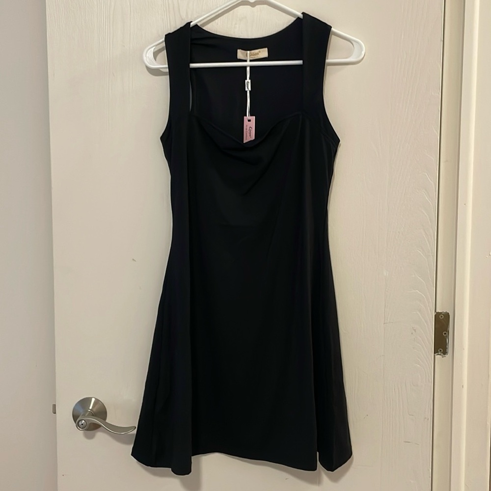 Black athletic dress with square neckline